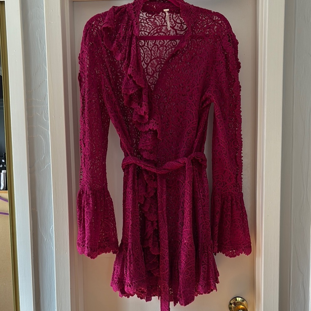Free People Chic Magenta Lace Dress with Ruffles - Picture 11 of 11